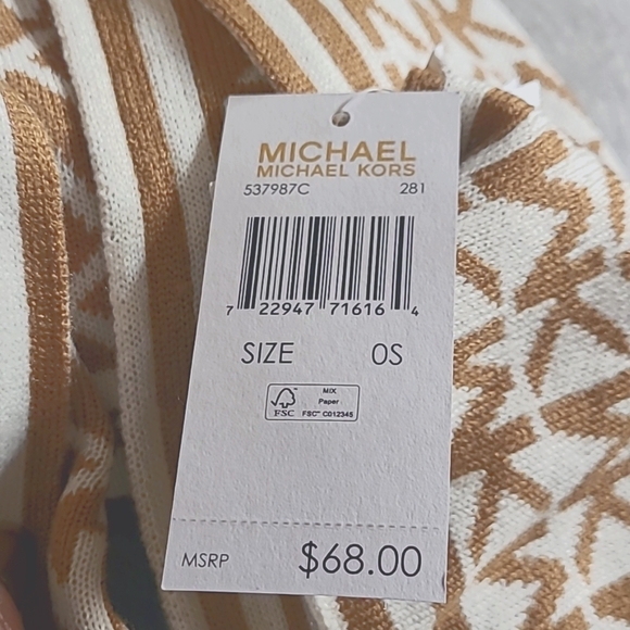 Michael Kors Bordered MK Logo Print Muffler Scarf, Camel/Cream - Picture 2 of 5